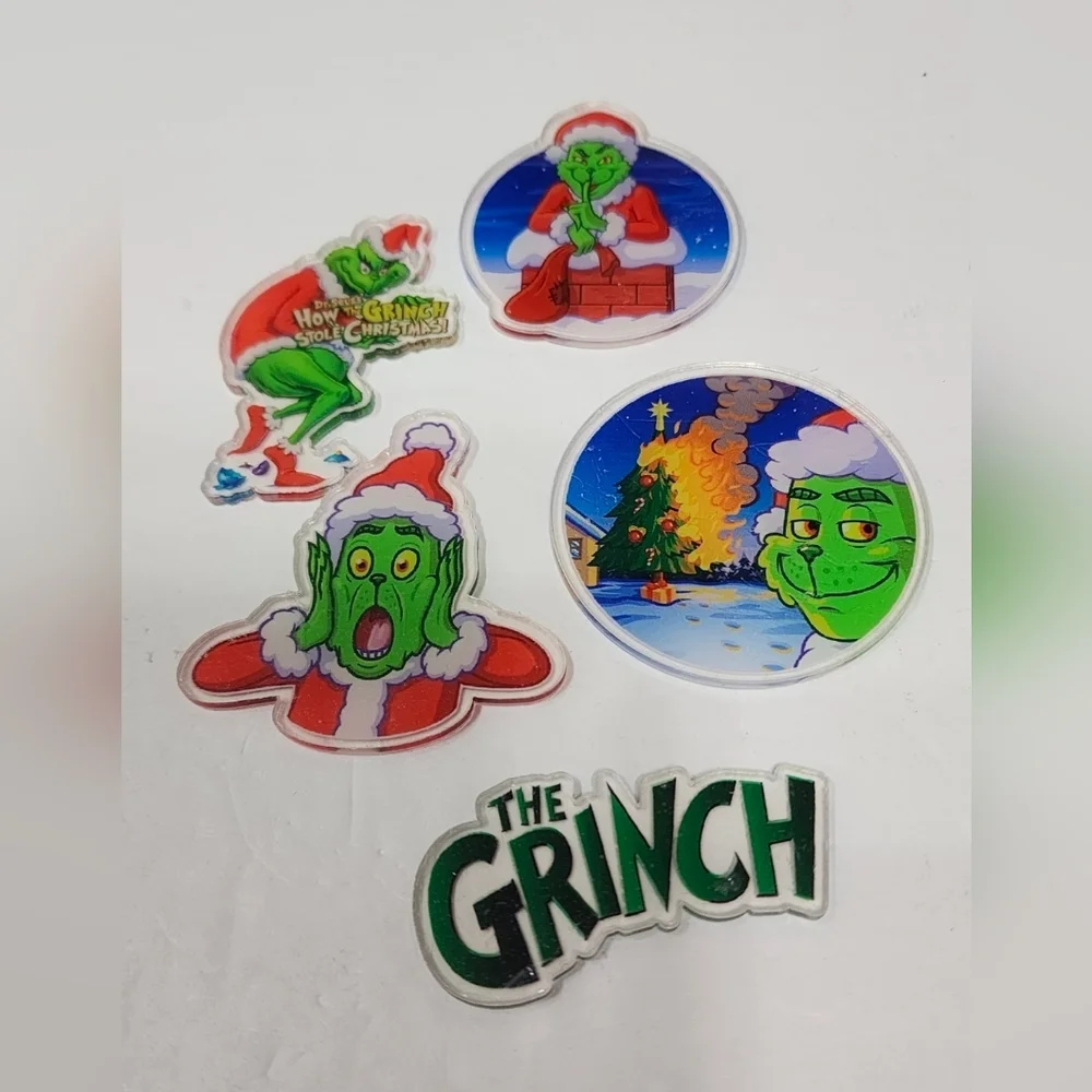 Monster Grin Green Acrylic Flatback Christmas Badge Pen Keychain Xmas‎ Crafts
